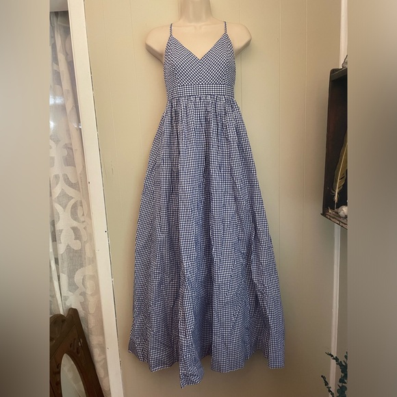 Beautiful J. Crew Collection Cotton Blue and White Gingham Maxi Dress - Picture 3 of 11